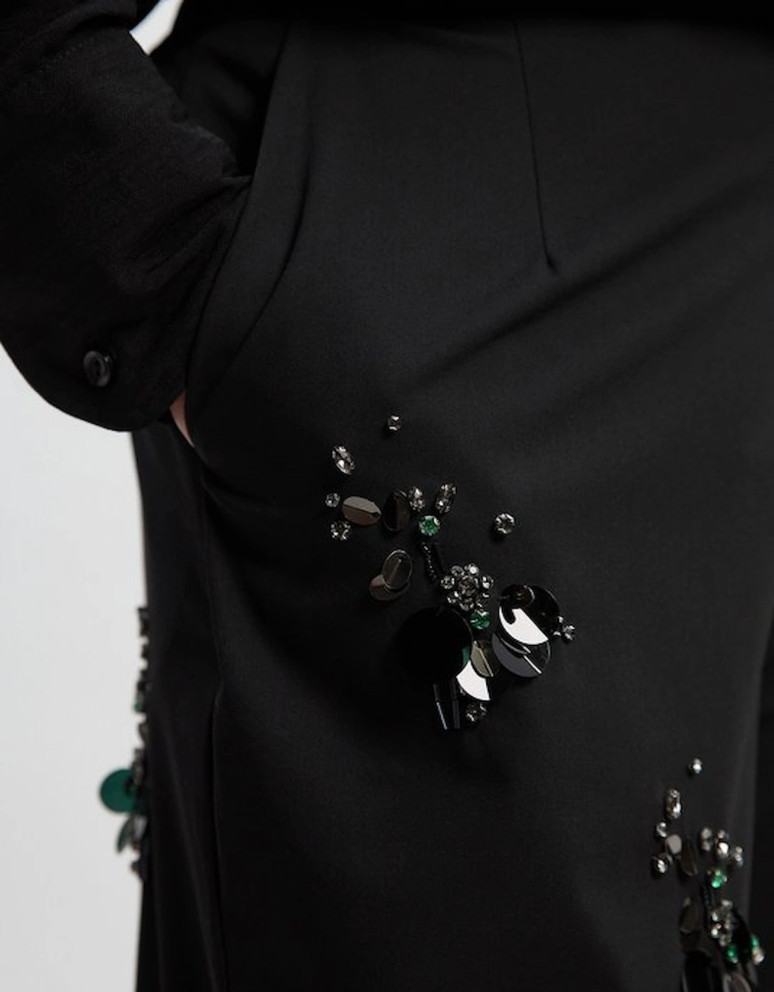 Plus Size Cluster Sequin & Crystal Embellished Tailored Wide Leg Trouser