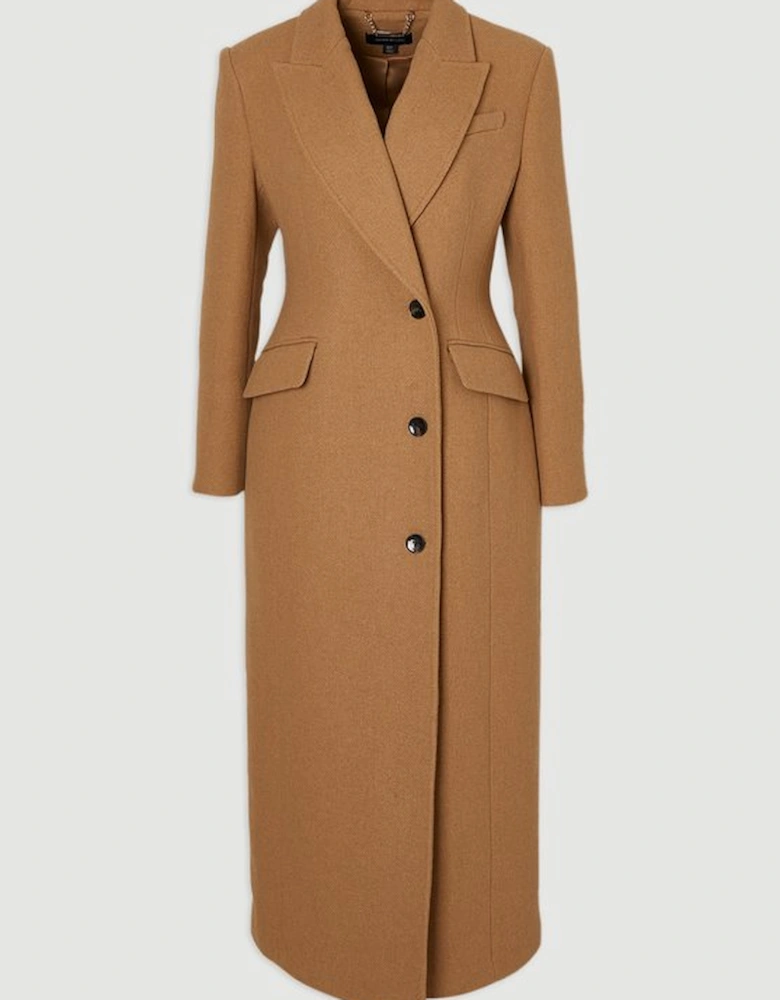 Wool Blend Tailored Fitted Maxi Coat