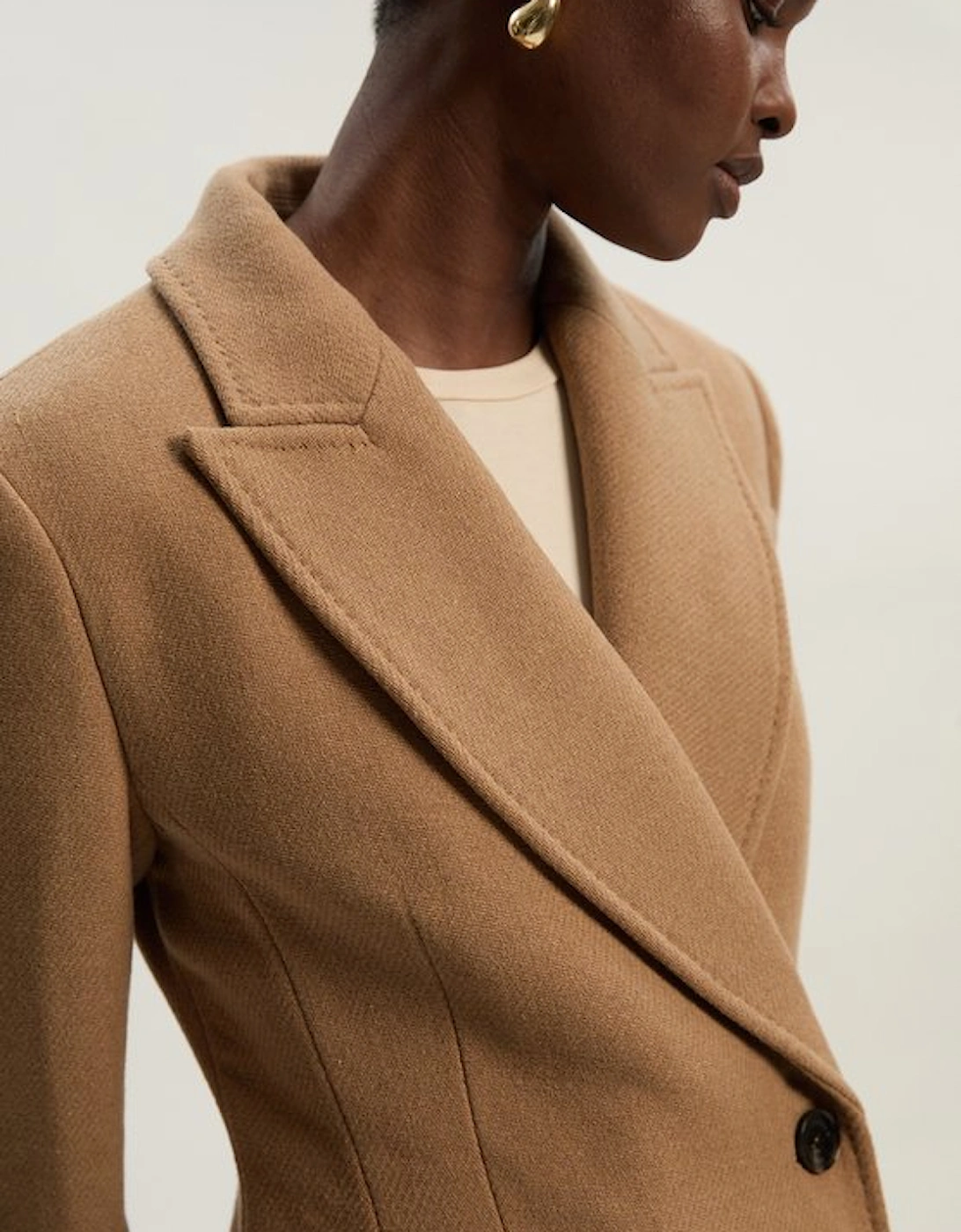 Wool Blend Tailored Fitted Maxi Coat