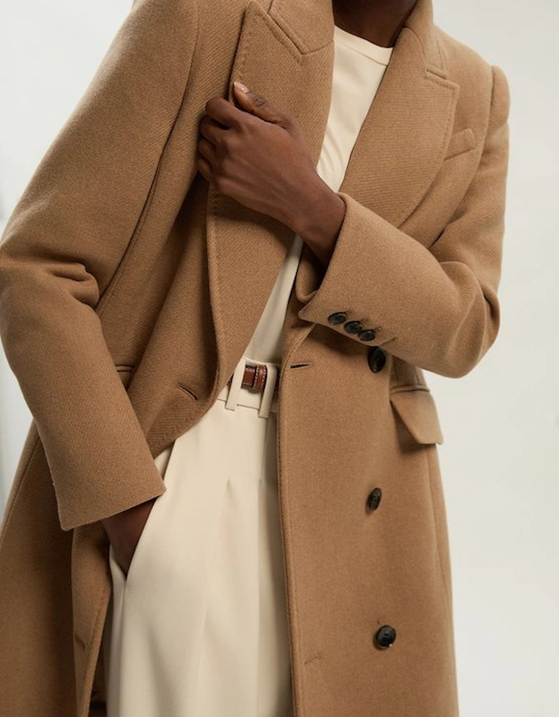 Wool Blend Tailored Fitted Maxi Coat