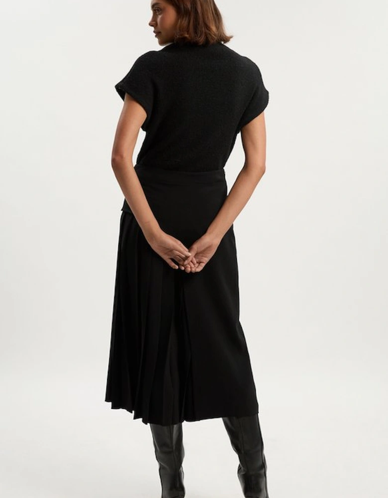 Tailored Buckle Detail Pleated Midi Skirt