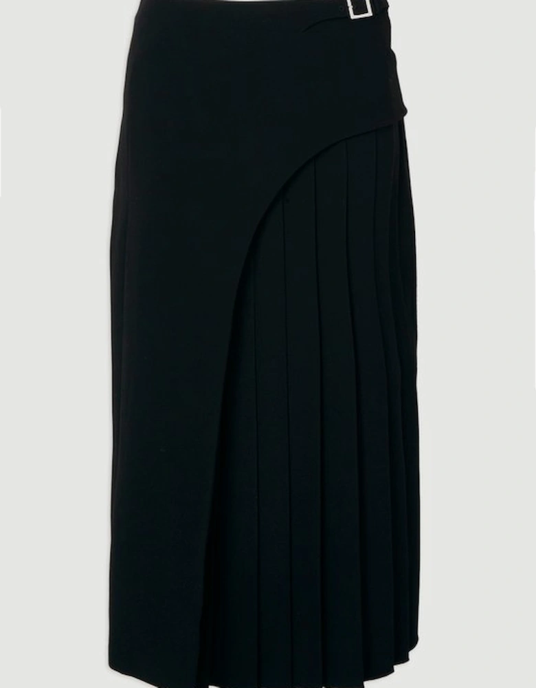 Tailored Buckle Detail Pleated Midi Skirt