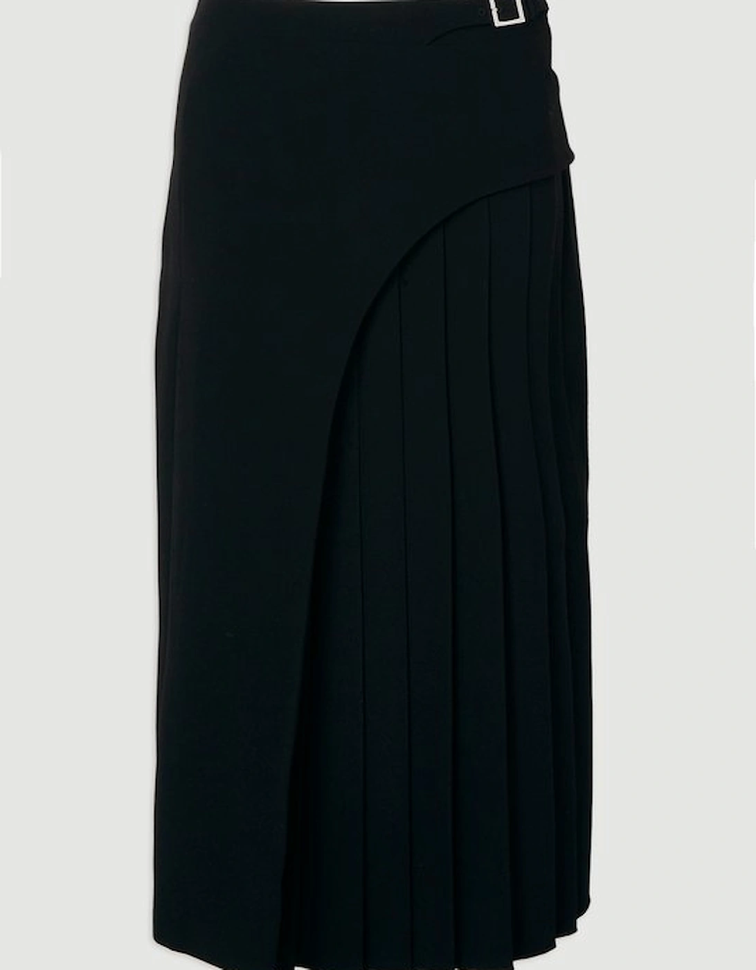 Tailored Buckle Detail Pleated Midi Skirt
