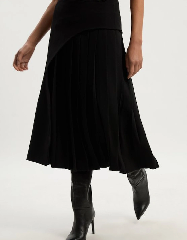 Tailored Buckle Detail Pleated Midi Skirt
