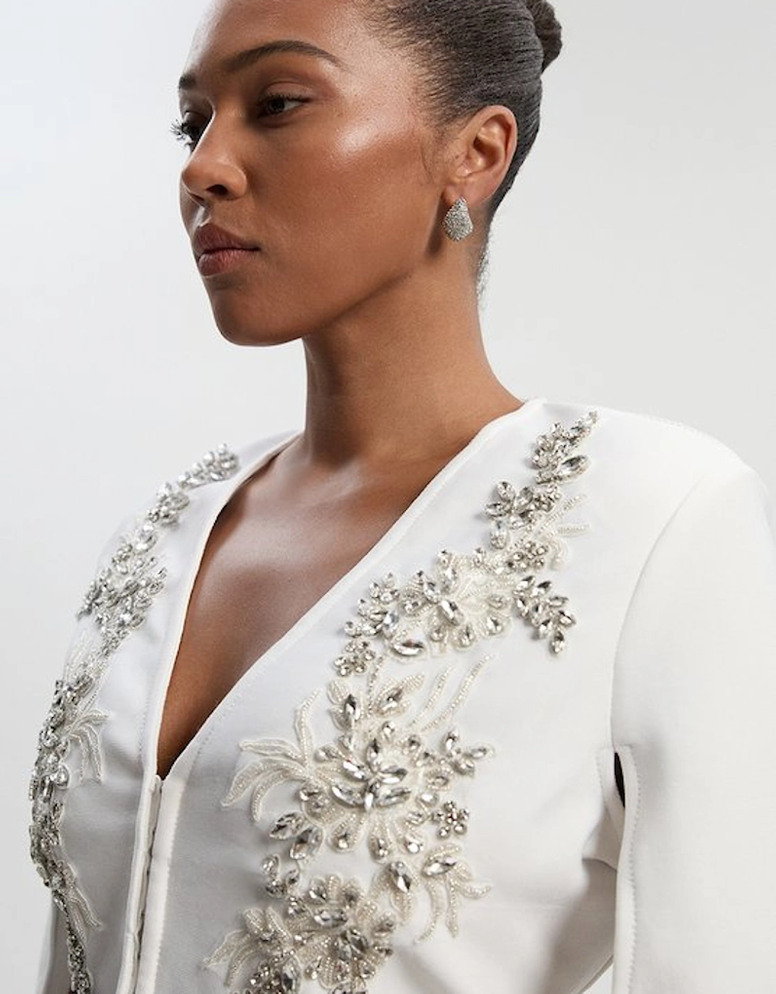 Plus Size Bandage Form Fitting Cape Sleeve Embellished Jacket