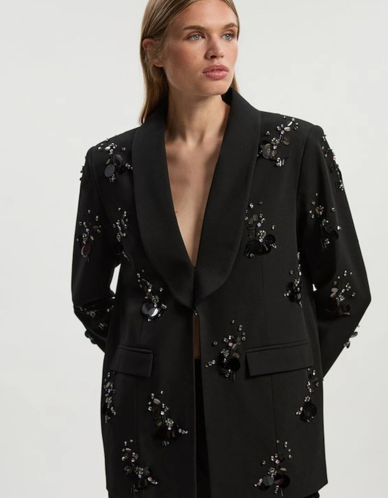 Cluster Sequin & Crystal Embellished Tailored Single Breast Blazer