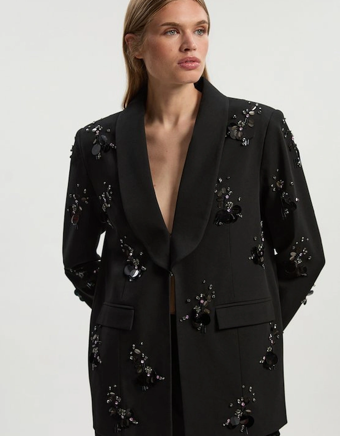 Cluster Sequin & Crystal Embellished Tailored Single Breast Blazer