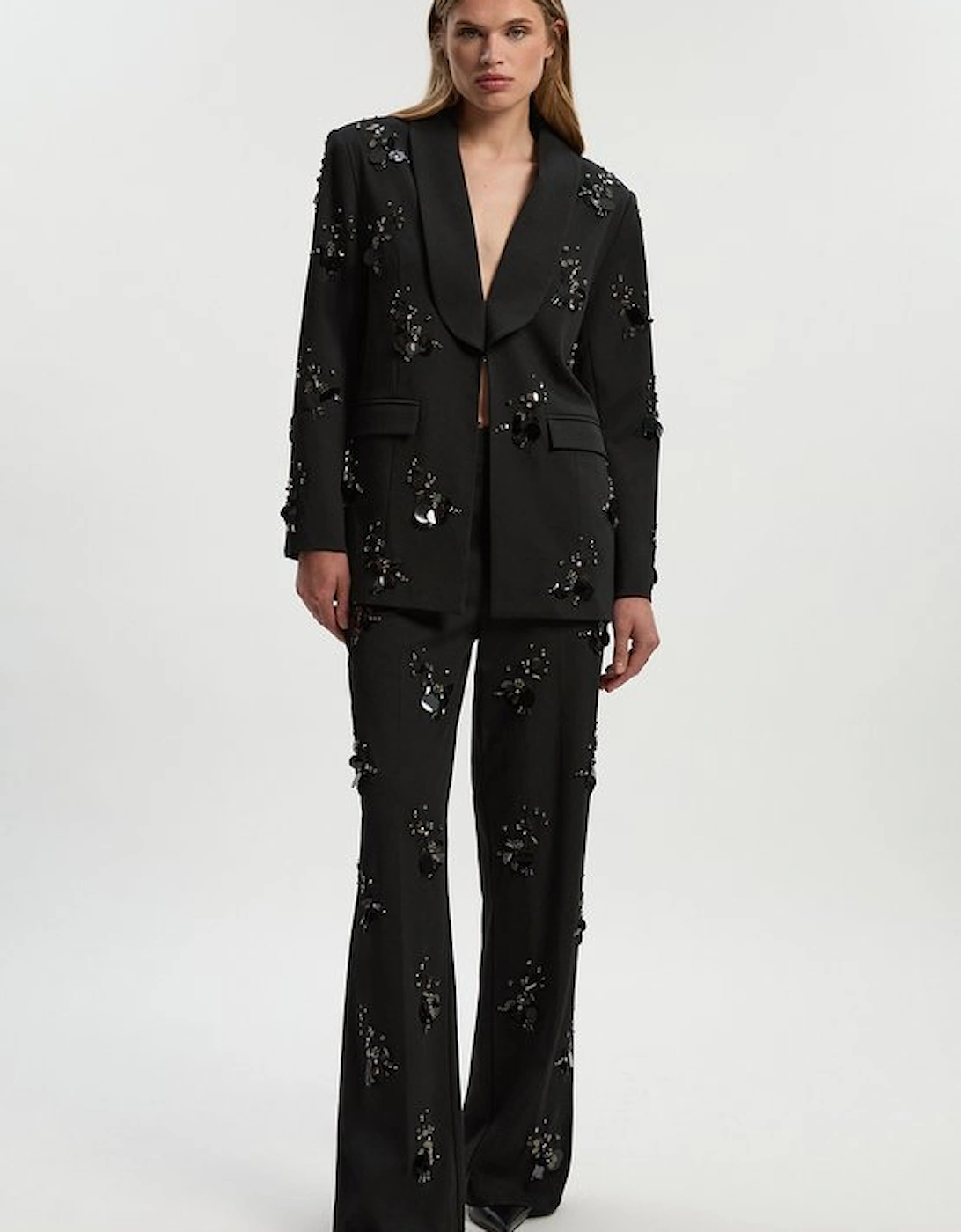 Cluster Sequin & Crystal Embellished Tailored Single Breast Blazer