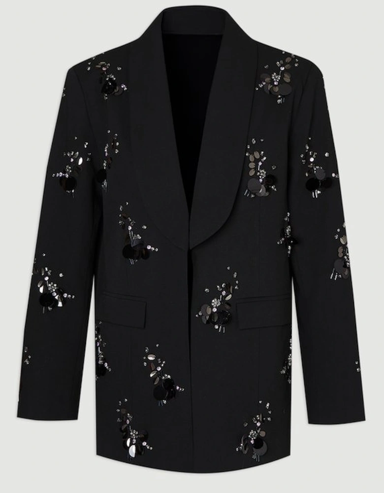 Cluster Sequin & Crystal Embellished Tailored Single Breast Blazer