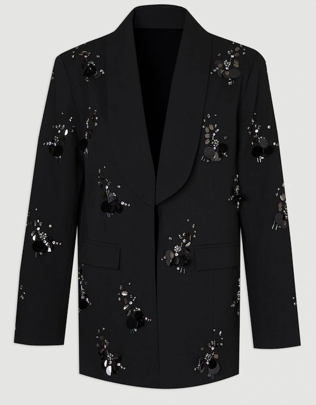 Cluster Sequin & Crystal Embellished Tailored Single Breast Blazer
