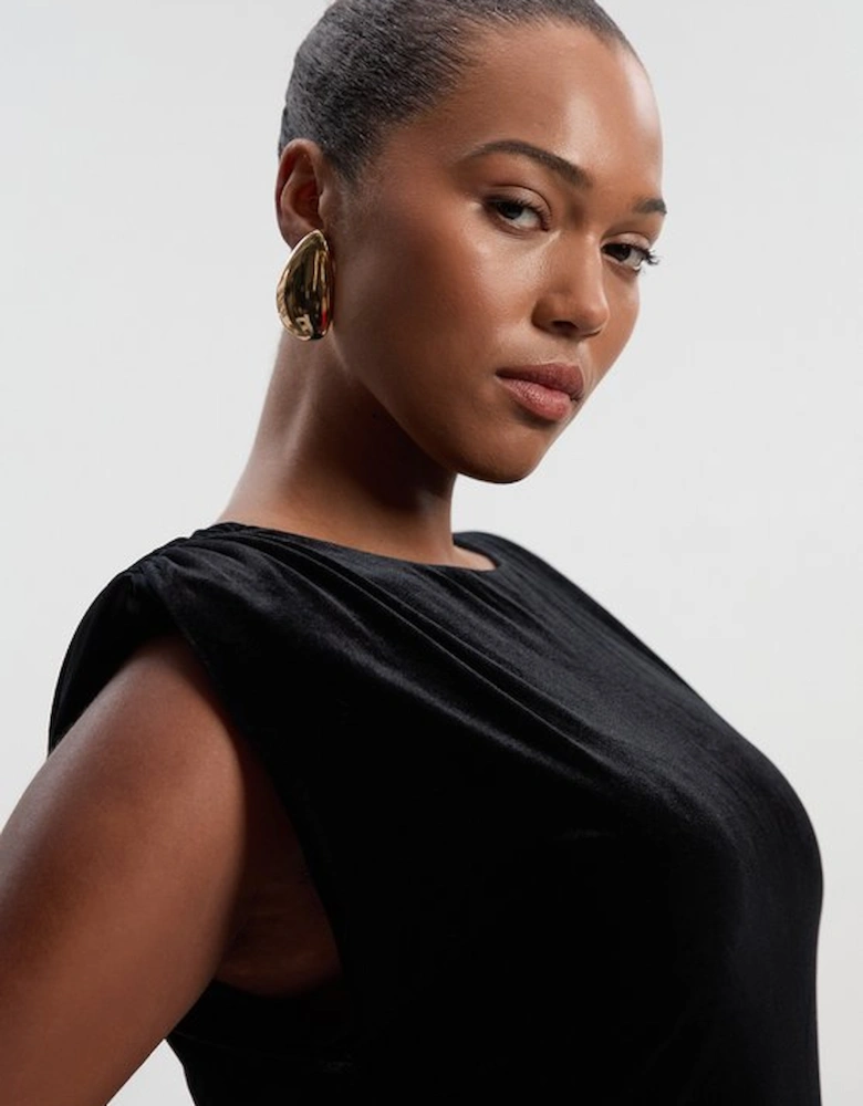Plus Size Stretch Velvet Strong Shoulder Jumpsuit