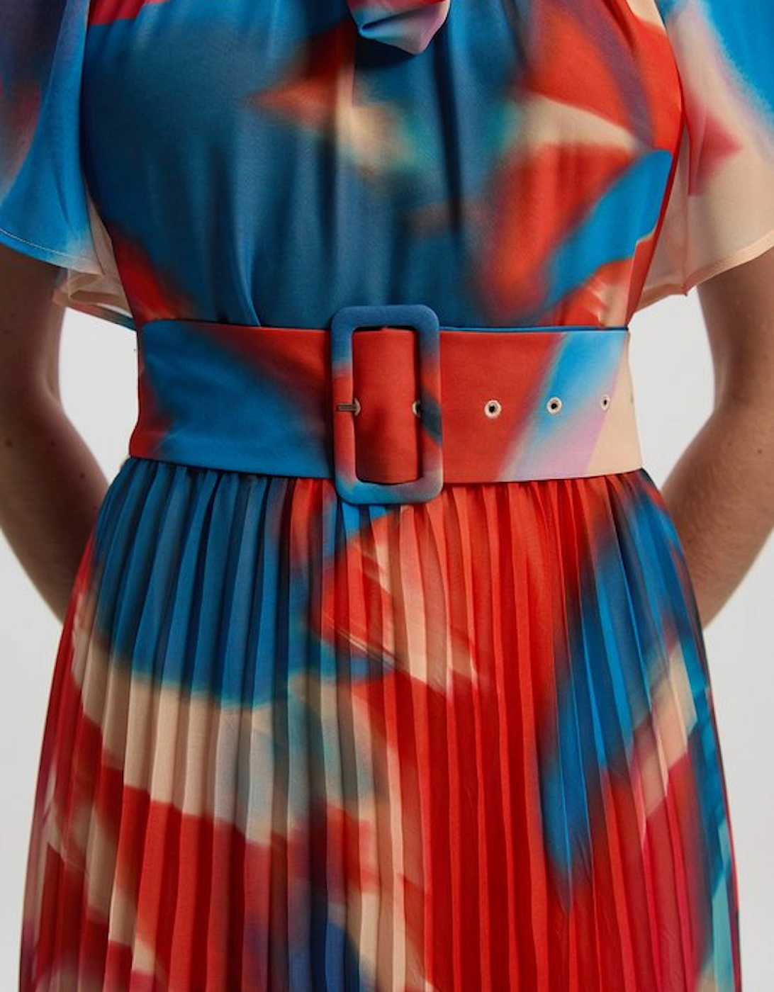 Georgette Tie Neck Blur Print Woven Midi Dress