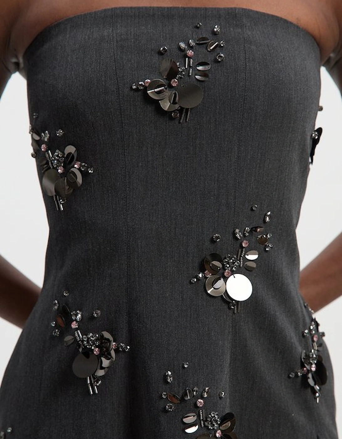 Cluster Sequin & Crystal  Embellished Bandeau Tailored Mini Dress