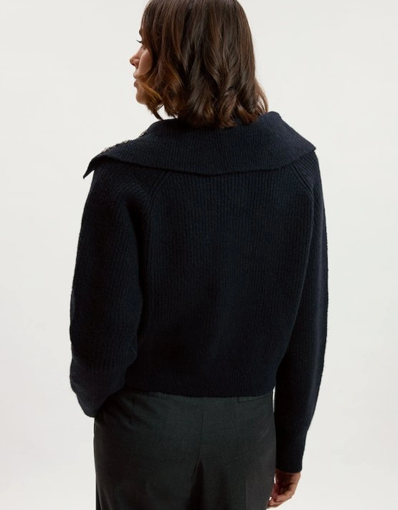 Embellished Cosy V Neck Collar Knit Jumper