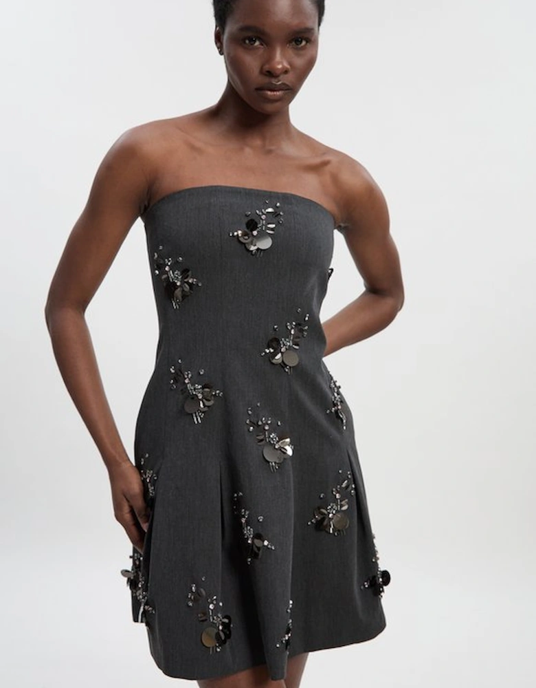 Cluster Sequin & Crystal  Embellished Bandeau Tailored Mini Dress