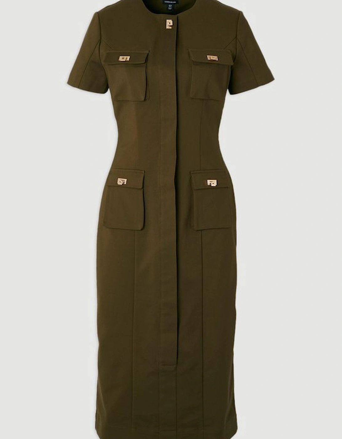 Techno Short Sleeve Hardware Detail Woven Midi Dress