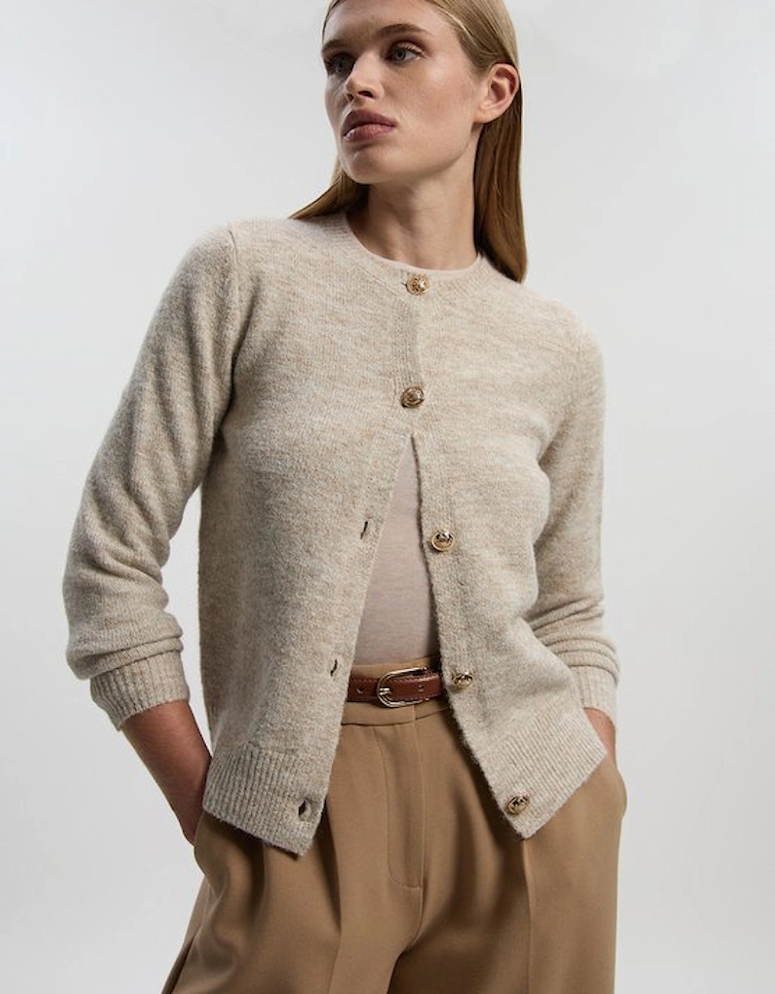Wool Blend Cosy Crew Neck Knit Cardi