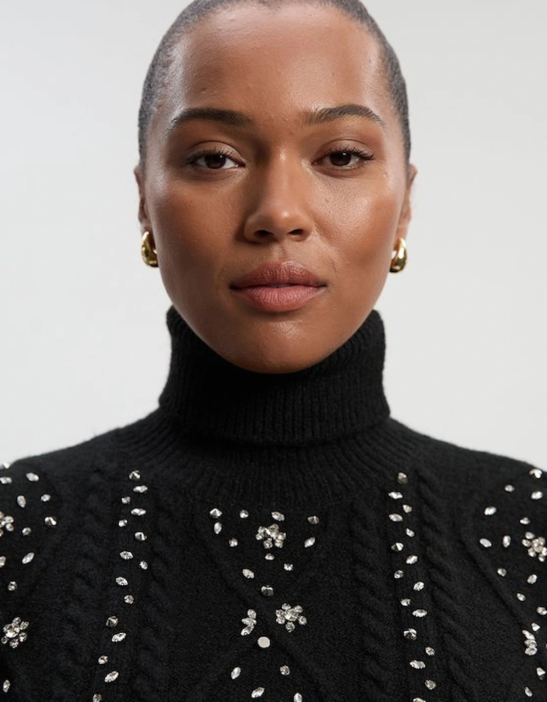 Plus Size Wool Blend Embellished Cable Knit Jumper