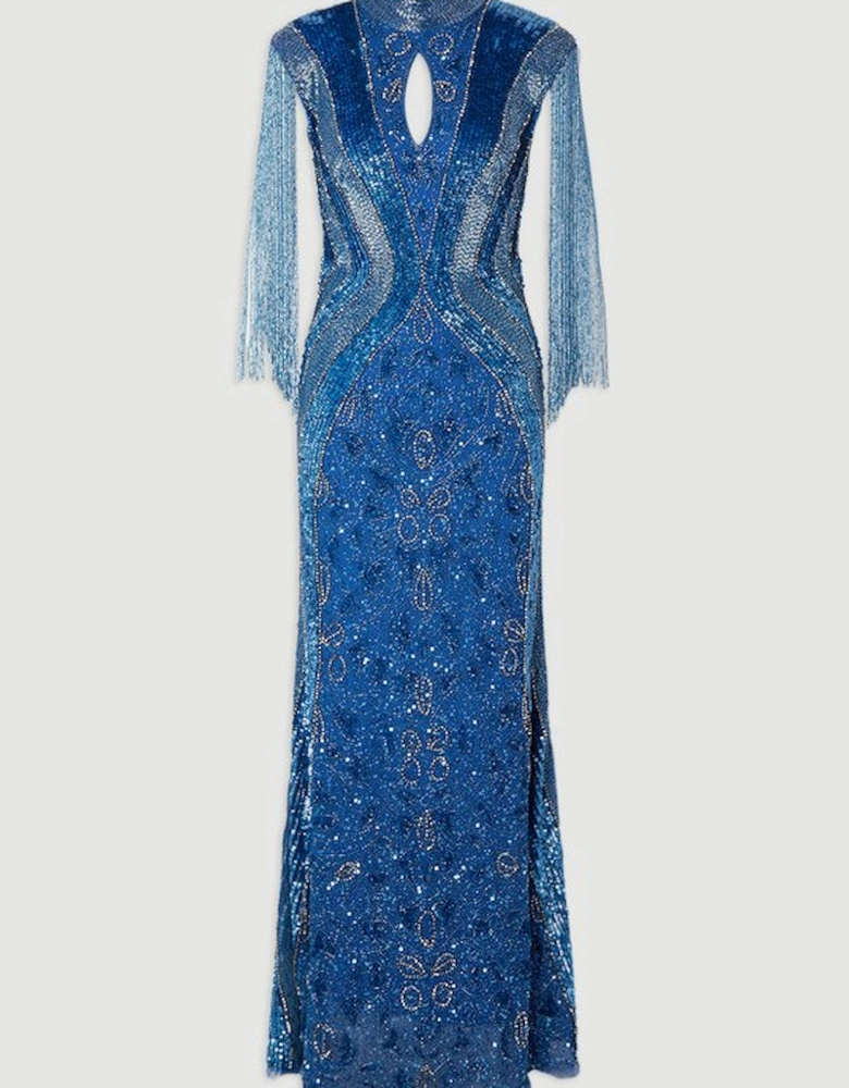 Premium Embellished Tassel Sleeve Woven Maxi Dress