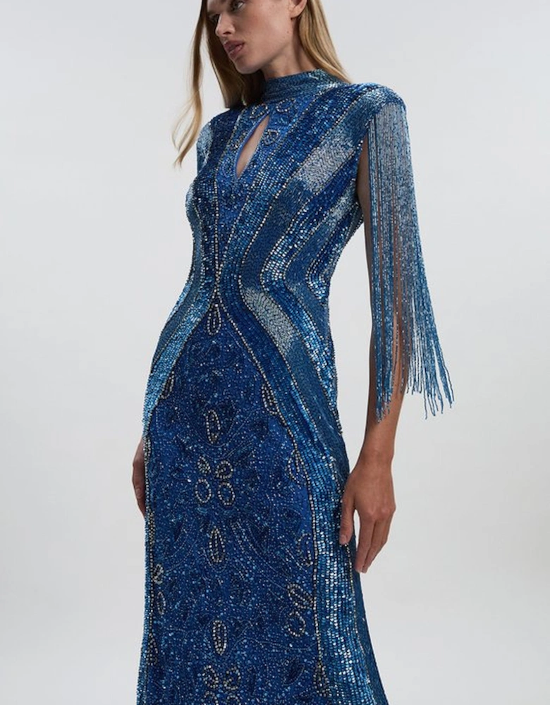Premium Embellished Tassel Sleeve Woven Maxi Dress