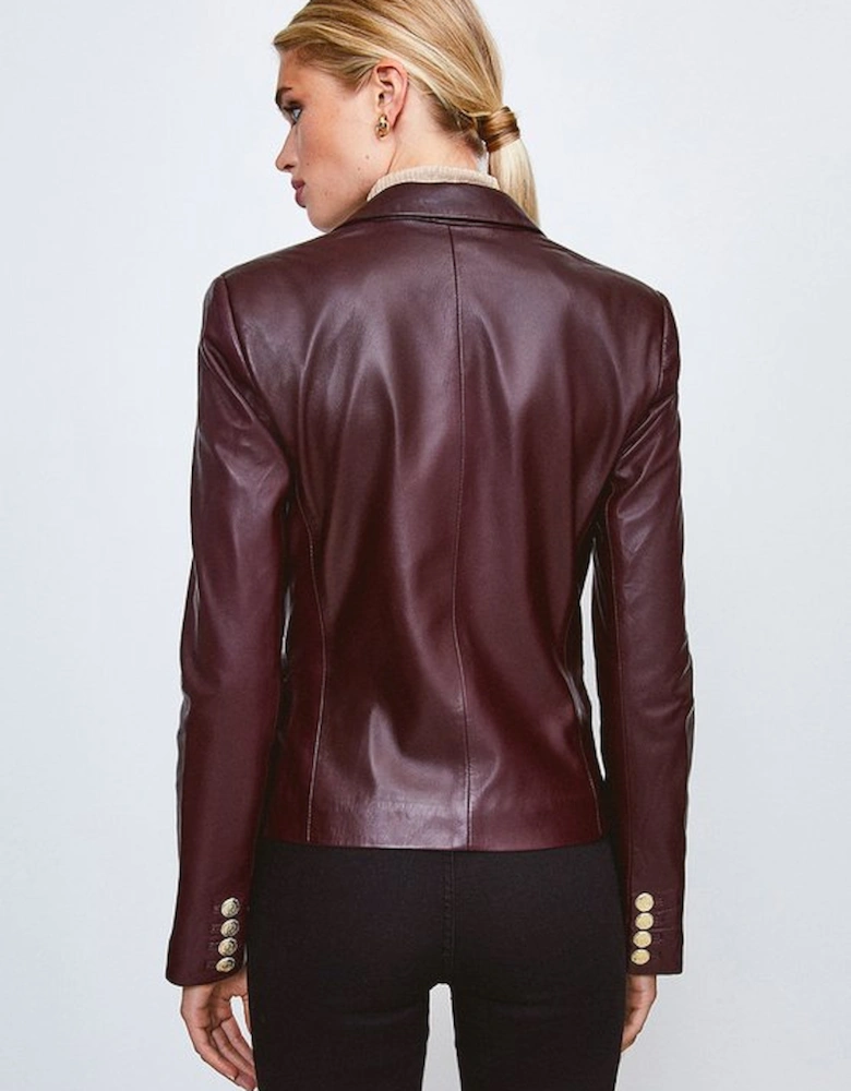 Leather Gold Button Blazer