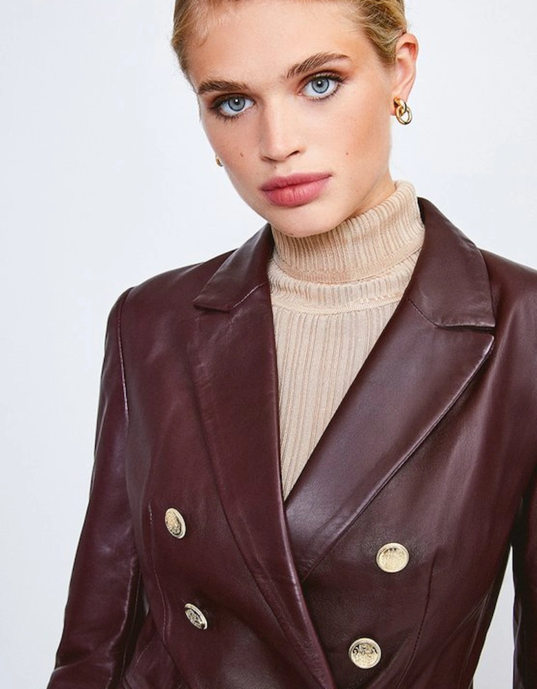 Leather Gold Button Blazer