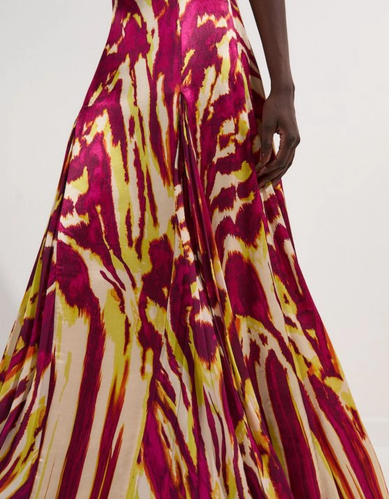 Viscose Satin Border Print Halter Neck Woven Maxi Dress