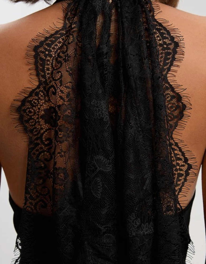 Viscose Blend Slinky Sheer Lace Back Detail Knit Midi Dress