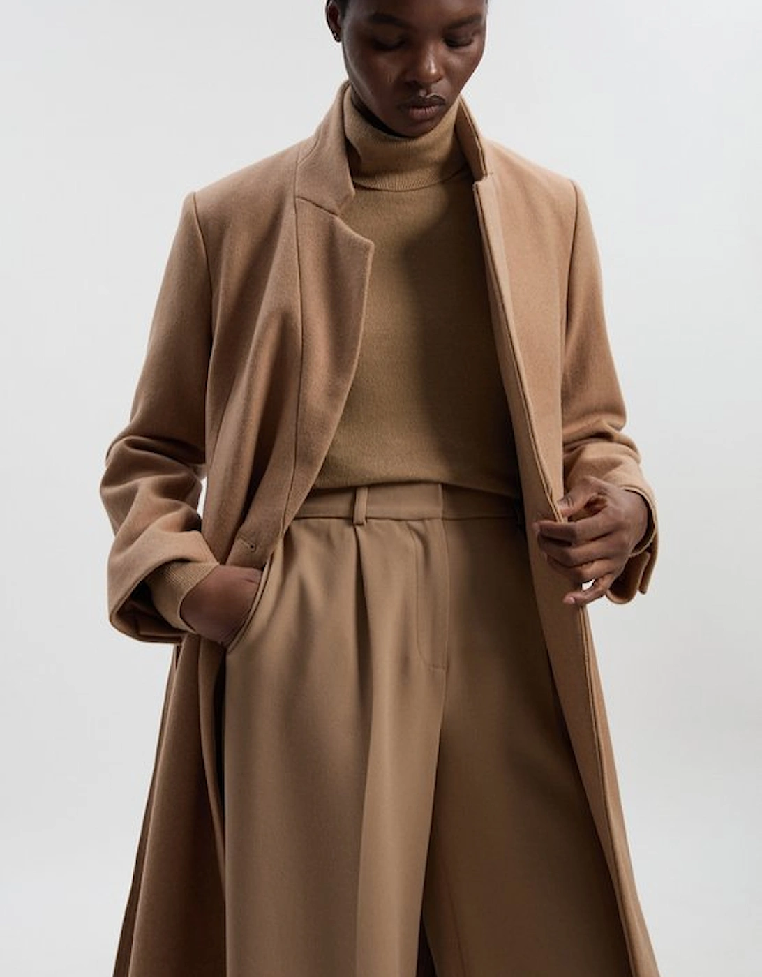 Wool Investment Notch Neck Tailored Midi Coat