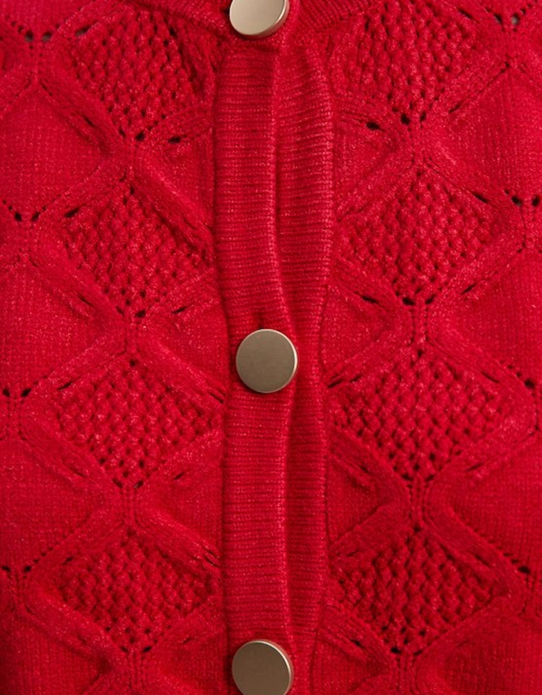 Cable Stitch Puff Sleeve Knit Cardigan