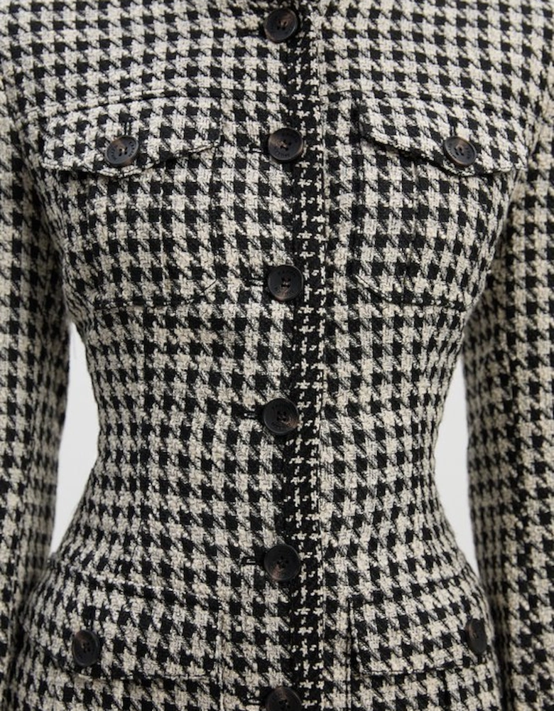 Petite Tailored Check Contrast Sleeve Pocket Front Midi Dress