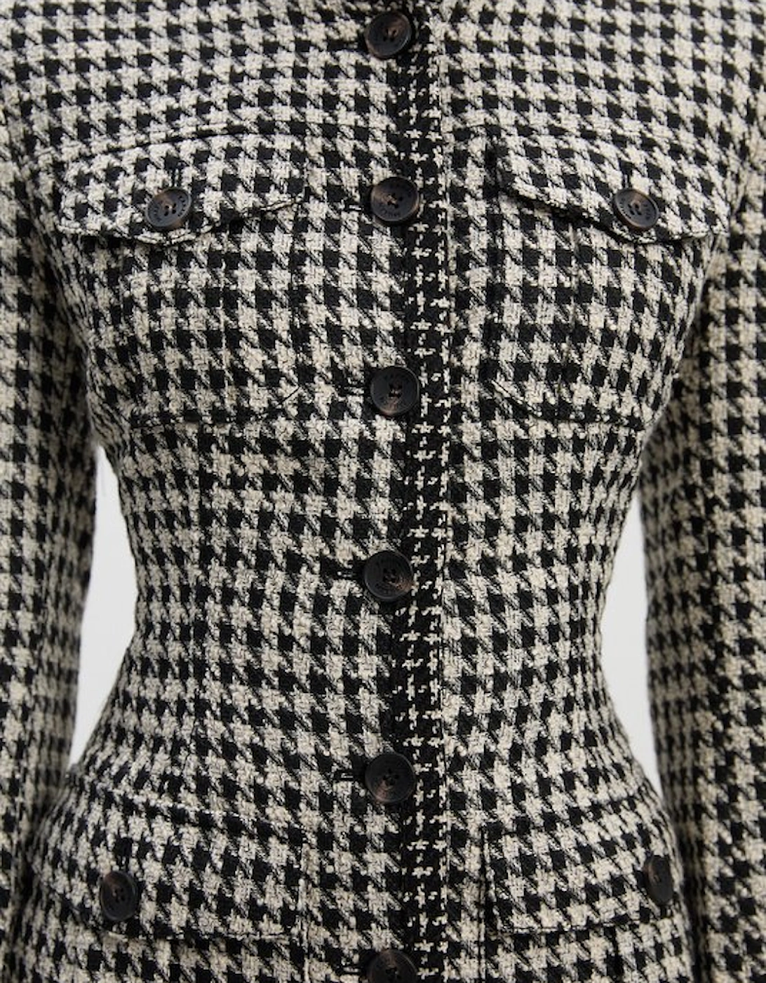 Petite Tailored Check Contrast Sleeve Pocket Front Midi Dress