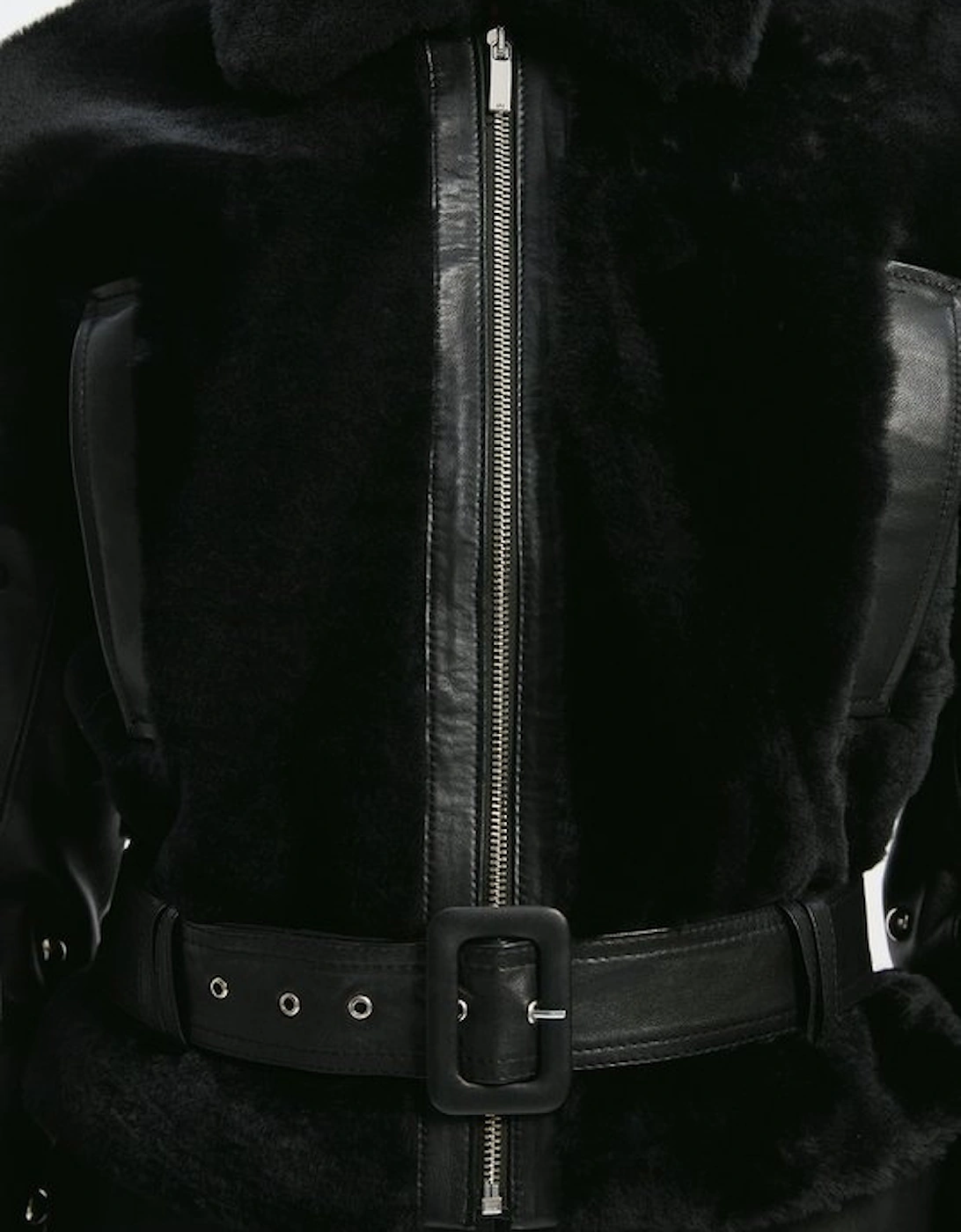 Shearling & Leather Mix Studded Biker Jacket