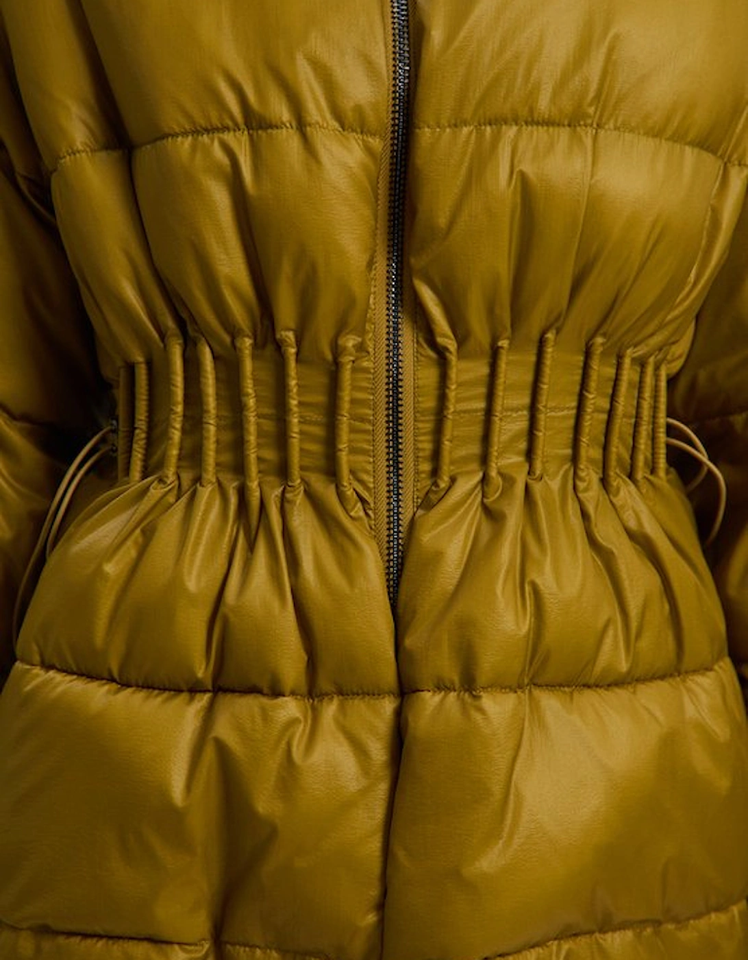 Quilted Drawstring Waist Hooded Rib Cuff Puffer Jacket