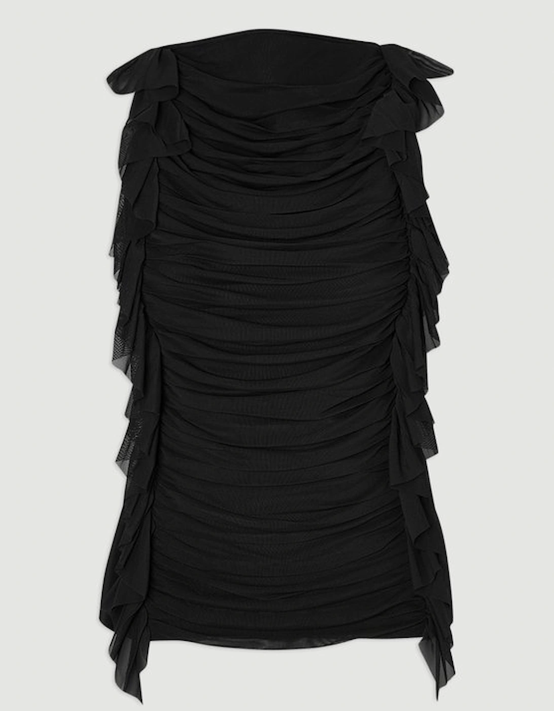 Bandage Mesh Gathered Ruffle Knit Top