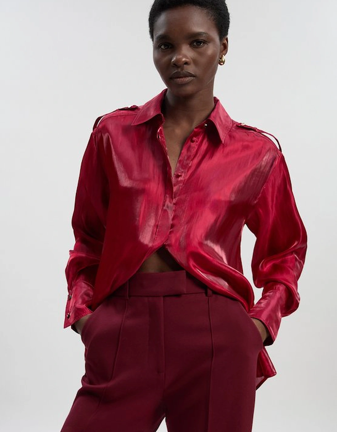 Metallic Woven Collared Shirt