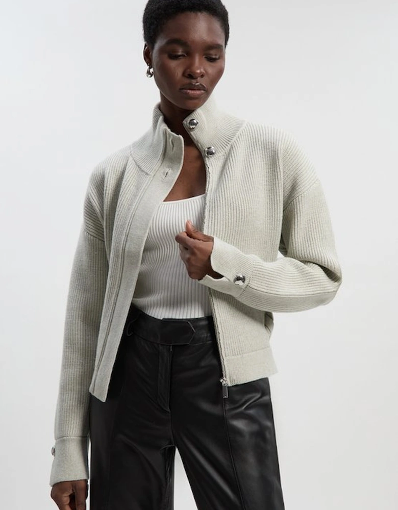 Cable Knit Belted Funnel Neck Jacket