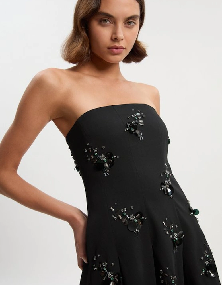 Cluster Sequin & Crystal  Embellished Bandeau Tailored Mini Dress