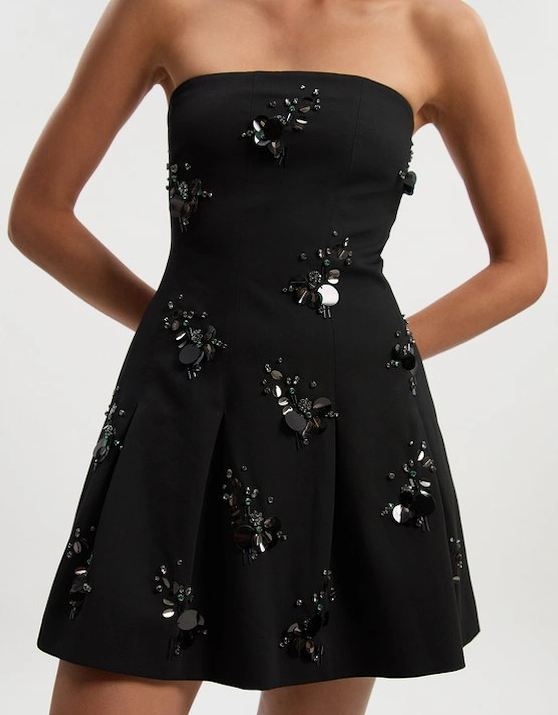 Cluster Sequin & Crystal  Embellished Bandeau Tailored Mini Dress