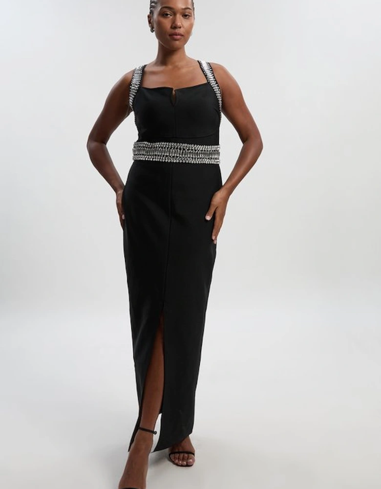 Plus Size Bandage Figure Form Knit Embellished Maxi Dress