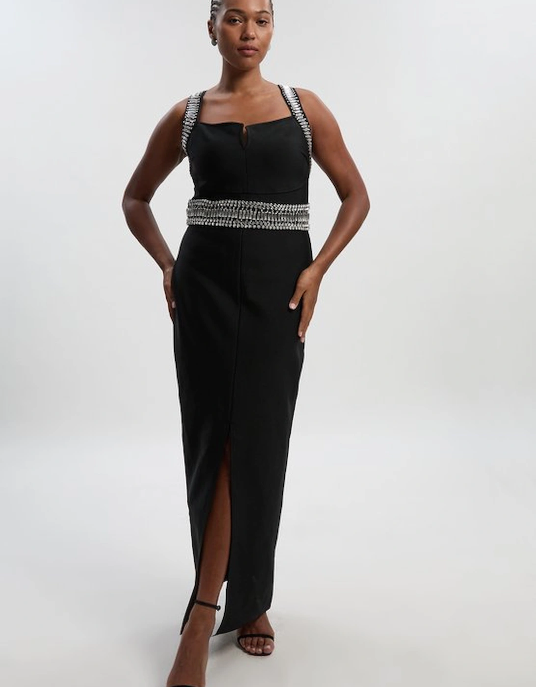 Plus Size Bandage Figure Form Knit Embellished Maxi Dress
