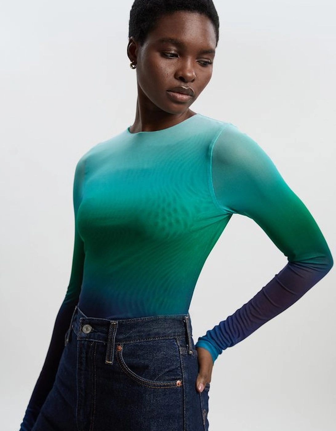 Long Sleeve Ombre Mesh Bodysuit
