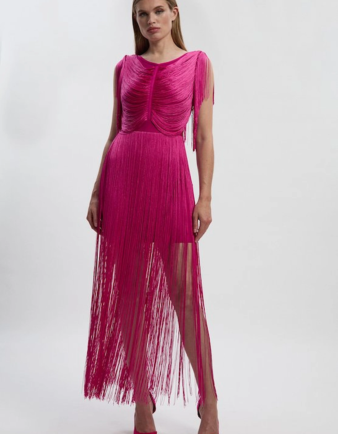 Maxi Draped Fringe Knitted Mini Dress