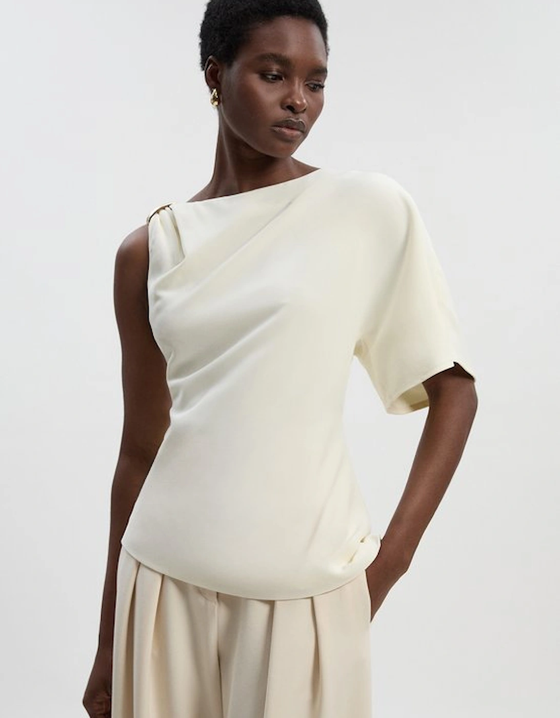 Soft Tailored Trim Detail Asymmetric Top