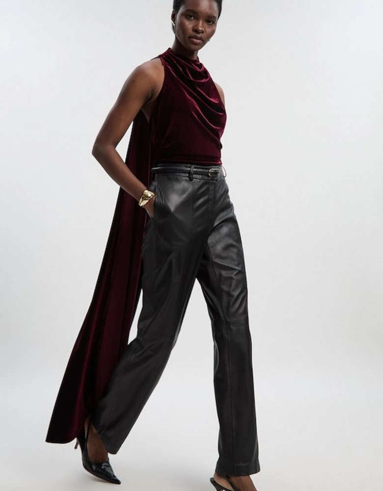 Stretch Velvet High Neck Cape Shoulder Bodysuit