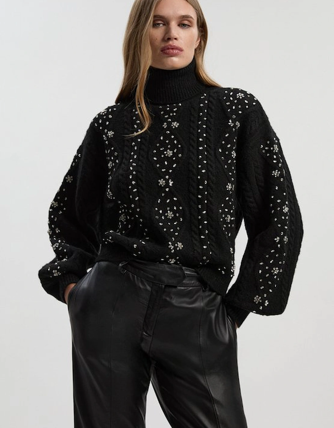 Wool Blend Embellished Cable Knit Jumper