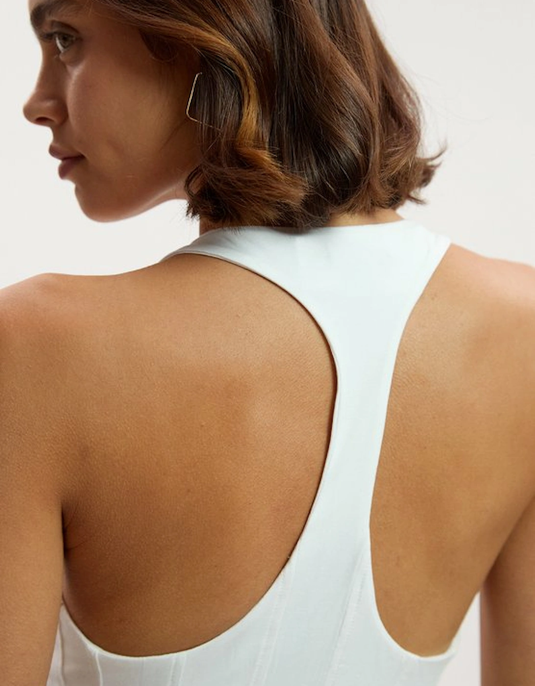 Cotton Elastane Corset Detail Scoop Neck Bodysuit