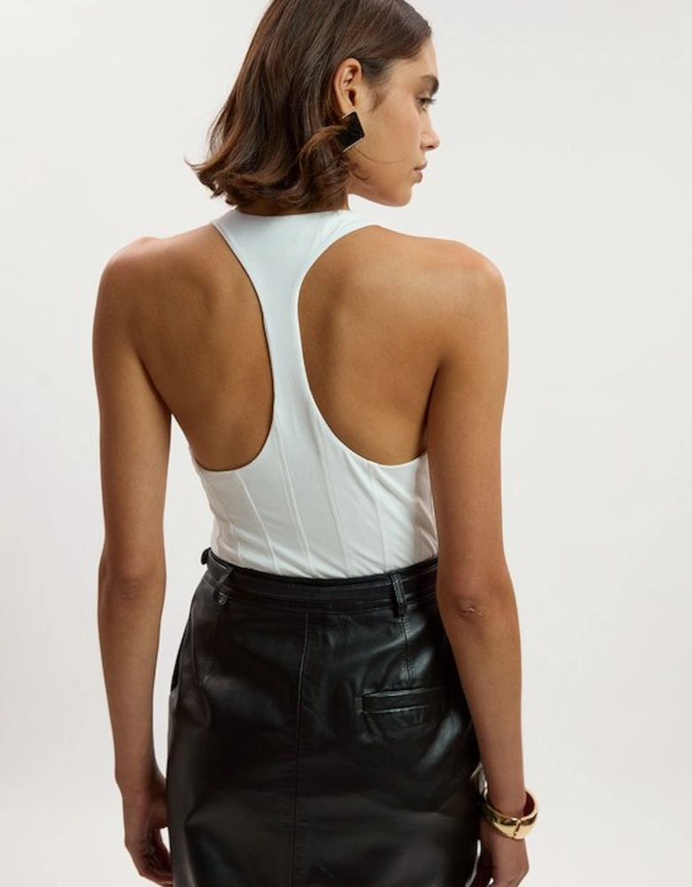 Cotton Elastane Corset Detail Scoop Neck Bodysuit