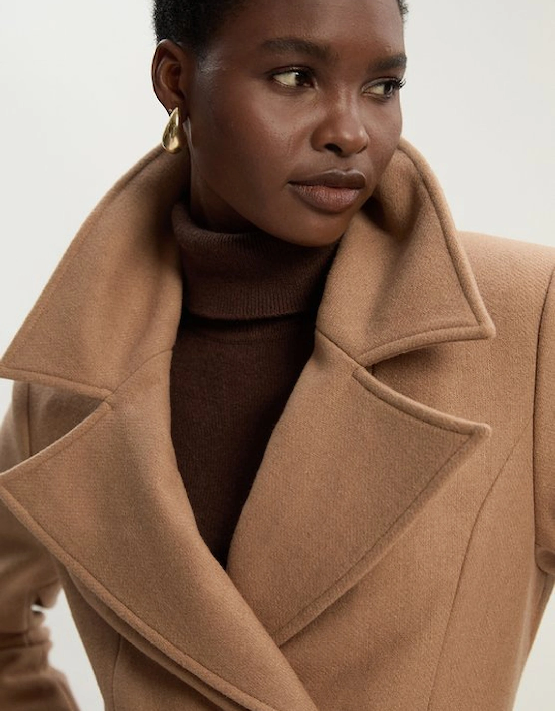 Petite Wool Tailored Flared Skirt Midi Coat