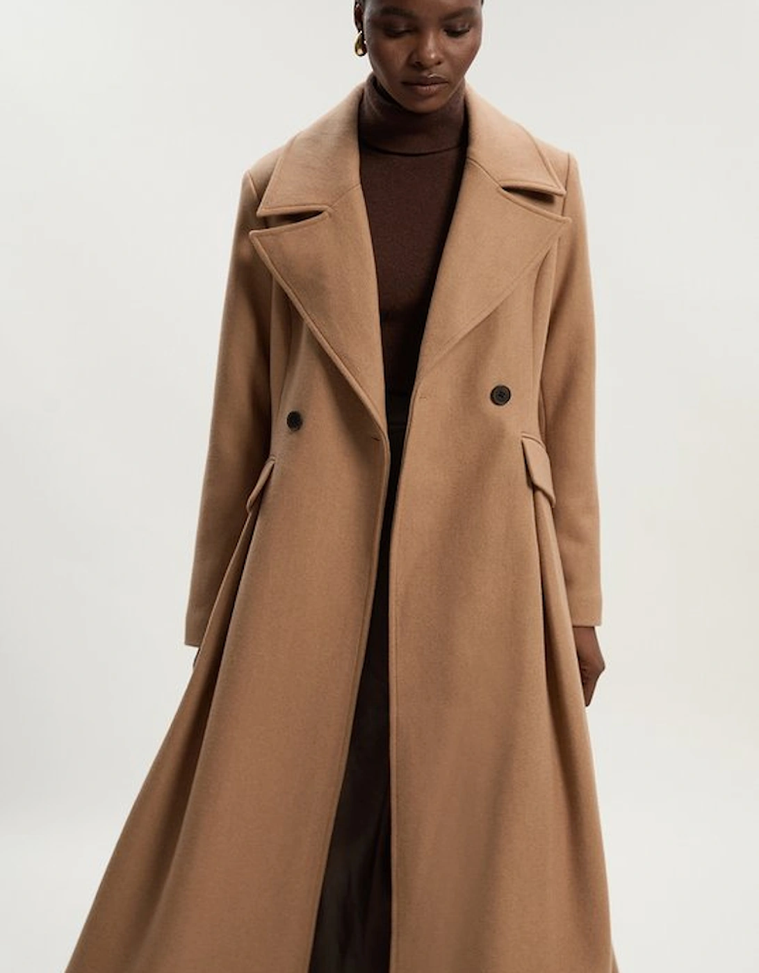 Petite Wool Tailored Flared Skirt Midi Coat